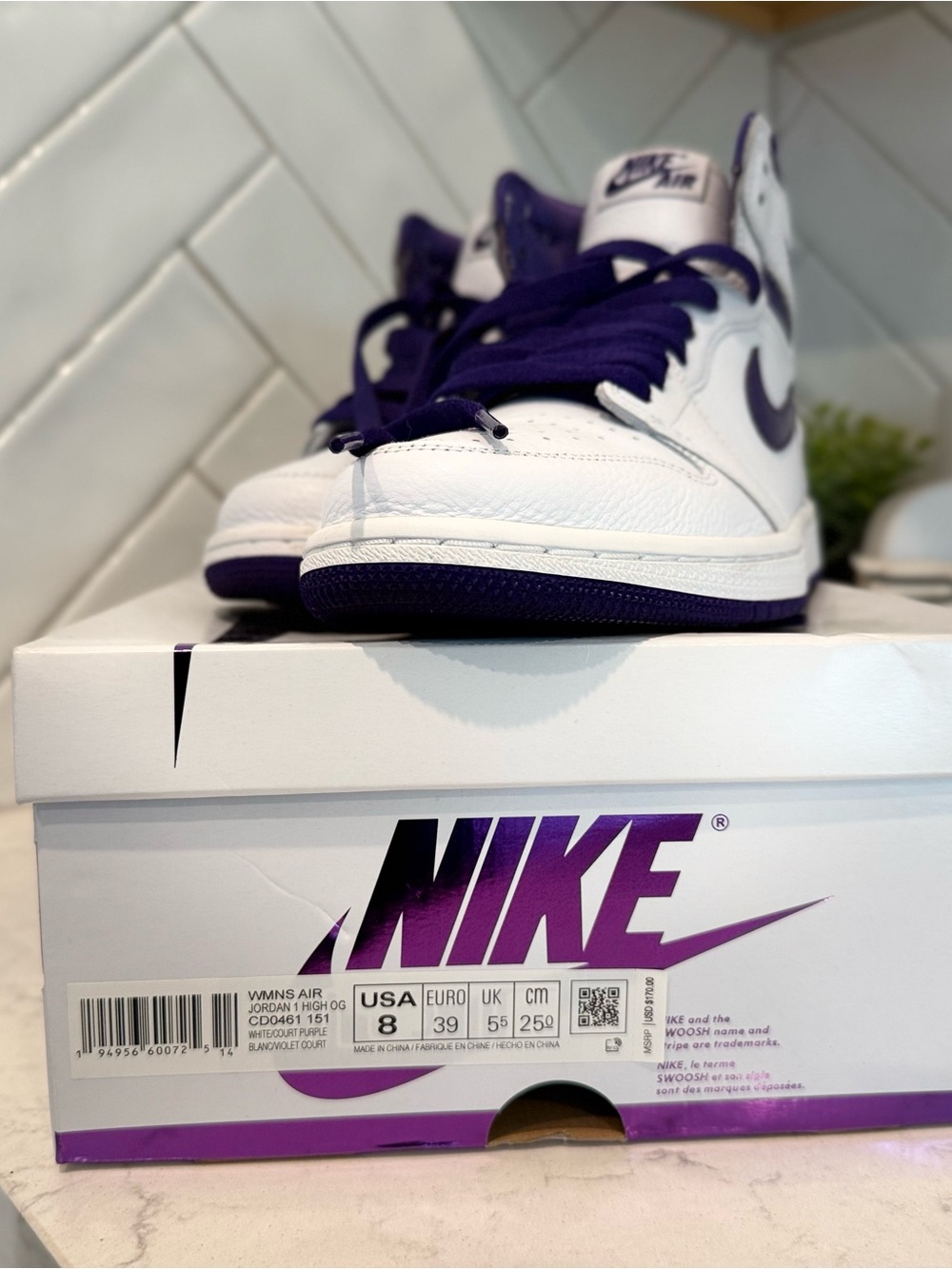 Nike White and Purple High-Top Sneakers